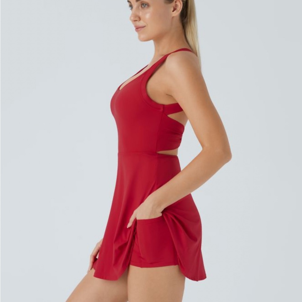 Red Sleeveless Dress with Built-in Bra - Picture 4 of 6
